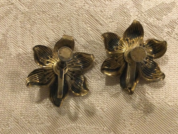 Sterling Vermeil Fuchsia Stone Flower Earrings / … - image 4