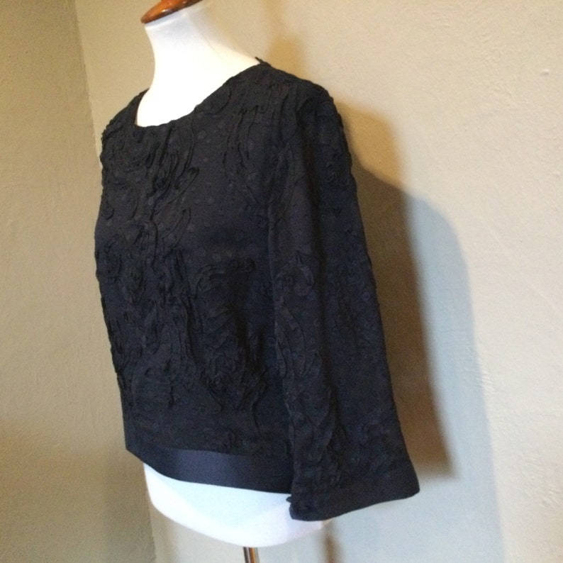 Vintage 60s Ribbon Blouse Breakfast at Tiffanys / Fancy Black Ribbon Evening Top 60s Style / Chic Holly Go Lightly Black Evening Top image 5