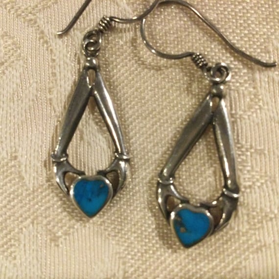 Sterling Turquoise Heart Drop Earrings / Turquoise