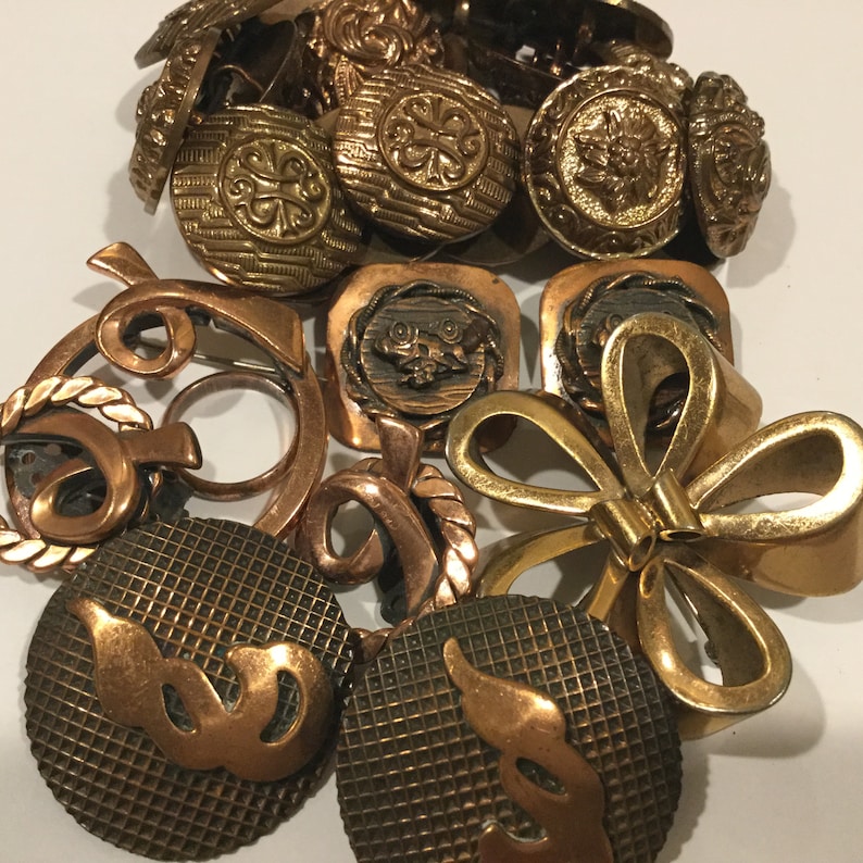 Vintage Copper Jewelry Lot 10 Pc Designer Signed Renoir Steiner Copper Brooches Brooches Earrings Button Bracelet Mid Century
