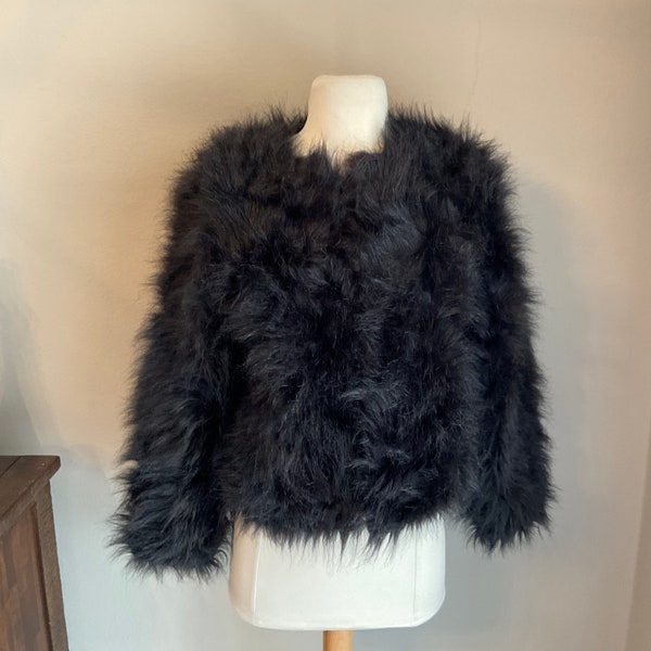 Black Faux Fur Shaggy Crop Jacket Lanshifei / Shaggy Black Short Style Jacket / Size Small / 34.5" Chest / Statement Shag Fun Fur Jacket