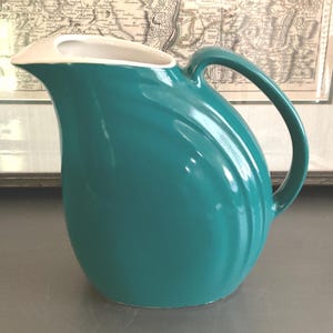 Vintage Hall Pottery Teal Green Nora Design Refrigerator Pitcher / Retro Kitchen Pitchers Vintage Hall Ceramics