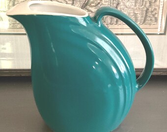 Vintage Hall Pottery Teal Green Nora Design Refrigerator Pitcher / Retro Kitchen Pitchers Vintage Hall Ceramics