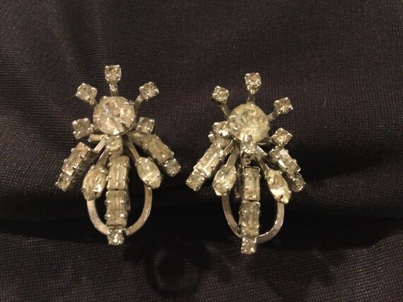 50s Rhinestone Designer Earrings / Bridal Rhinest… - image 3