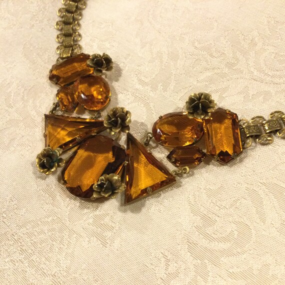 Coro UNSIGNED Topaz Glass Stones Necklace Earring… - image 4