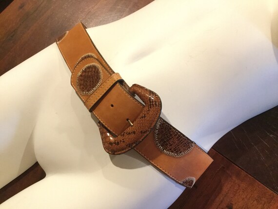 SALE Leather Lizard Snake Patch Belt 