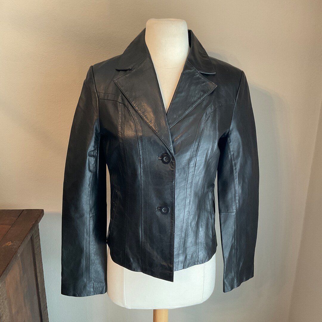 Black Leather Blazer / Womens Black Leather Blazer / S / Black Leather ...