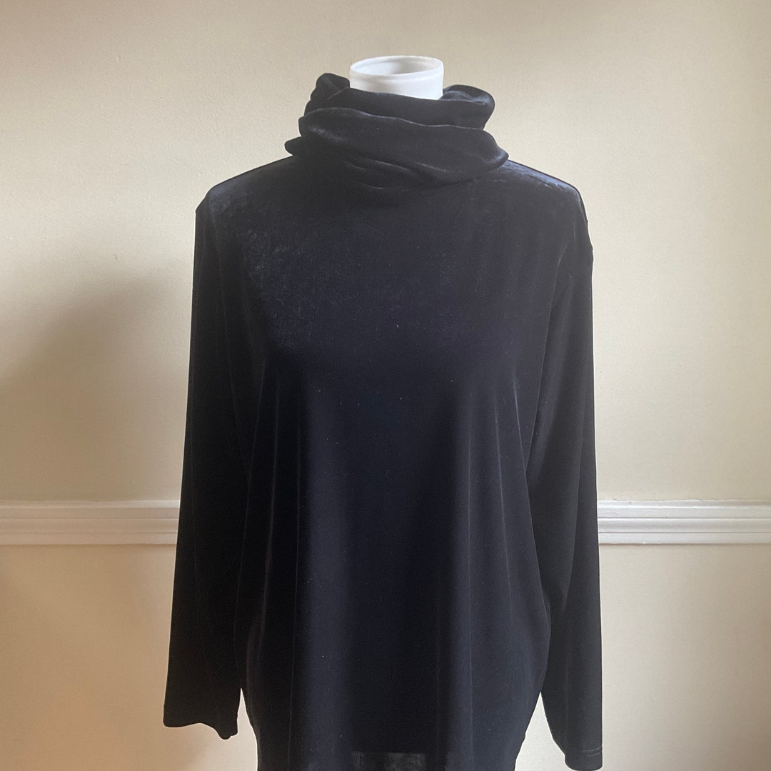 Black Velvet Tunic Rolled Turtleneck / Black Velvet High Folded