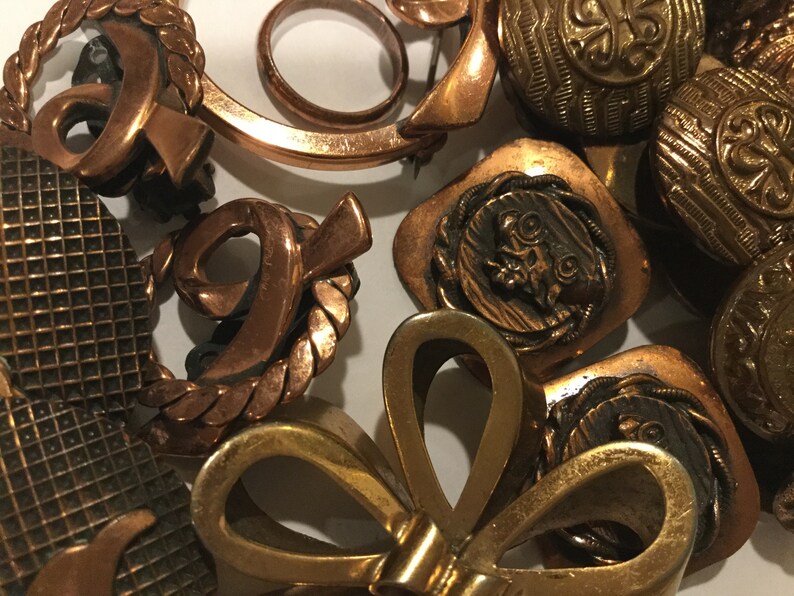 Vintage Copper Jewelry Lot 10 Pc Designer Signed Renoir Steiner Copper Brooches Brooches Earrings Button Bracelet Mid Century