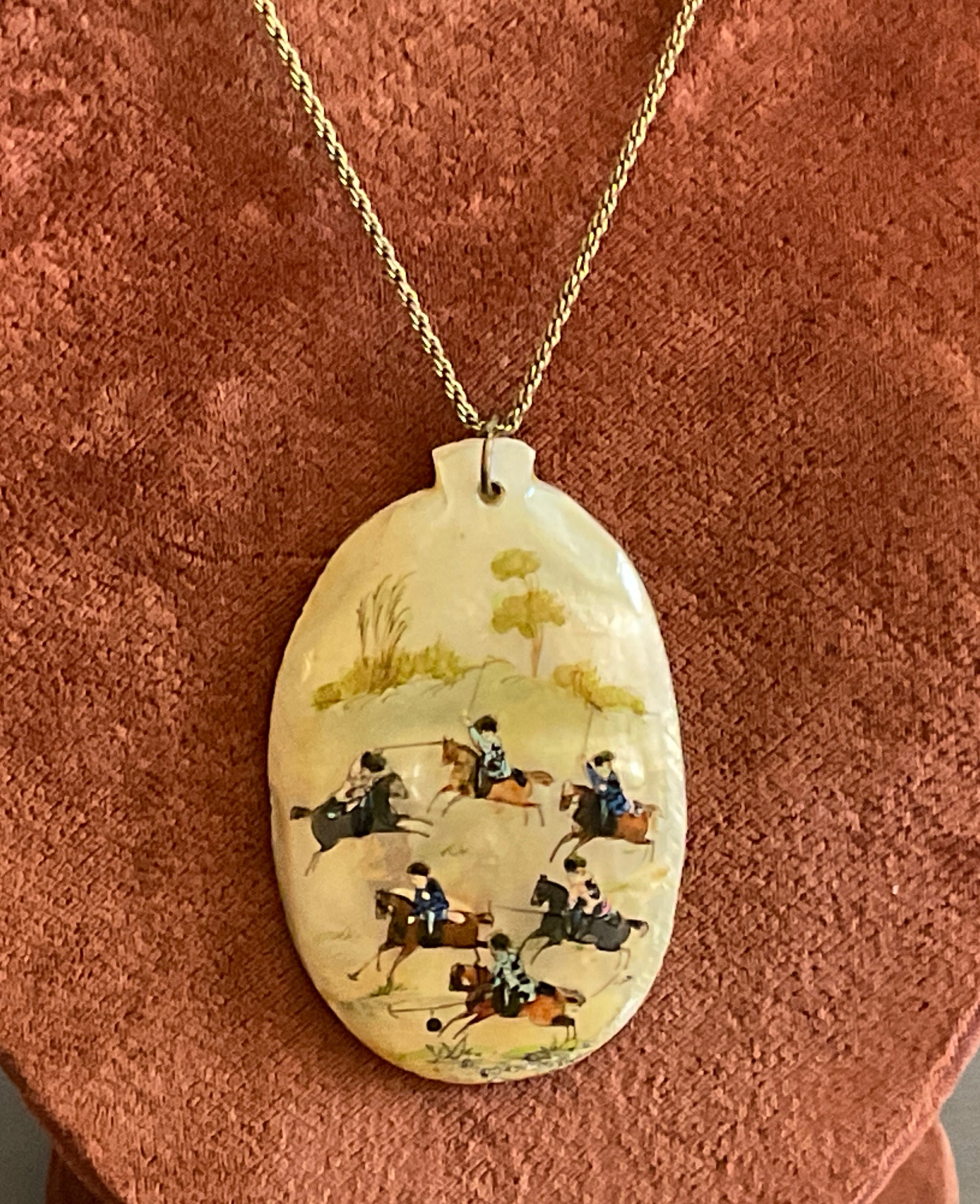 [ReinSein]ACC★Antique mother of pearl pick necklace Vintage Assemblage OOAK Mother of Pearl Cameo Rhinestone