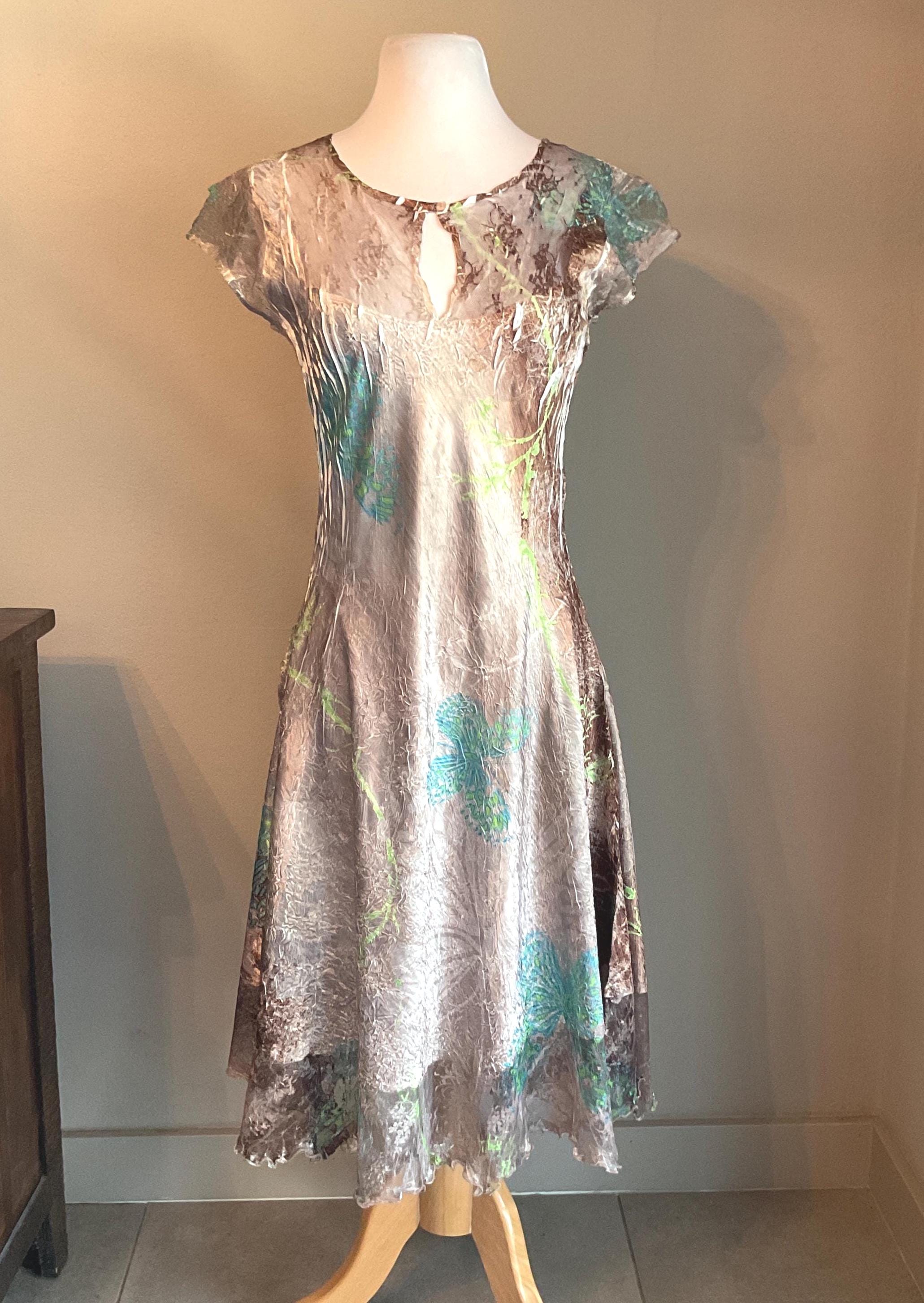 Komarov Cocktail Dress Crinkled Flared Dress Short Flounce Sleeves Med /  Fairycore Whimsy Chic Boho Artsy Fancy Event Avant Garde Print - Etsy