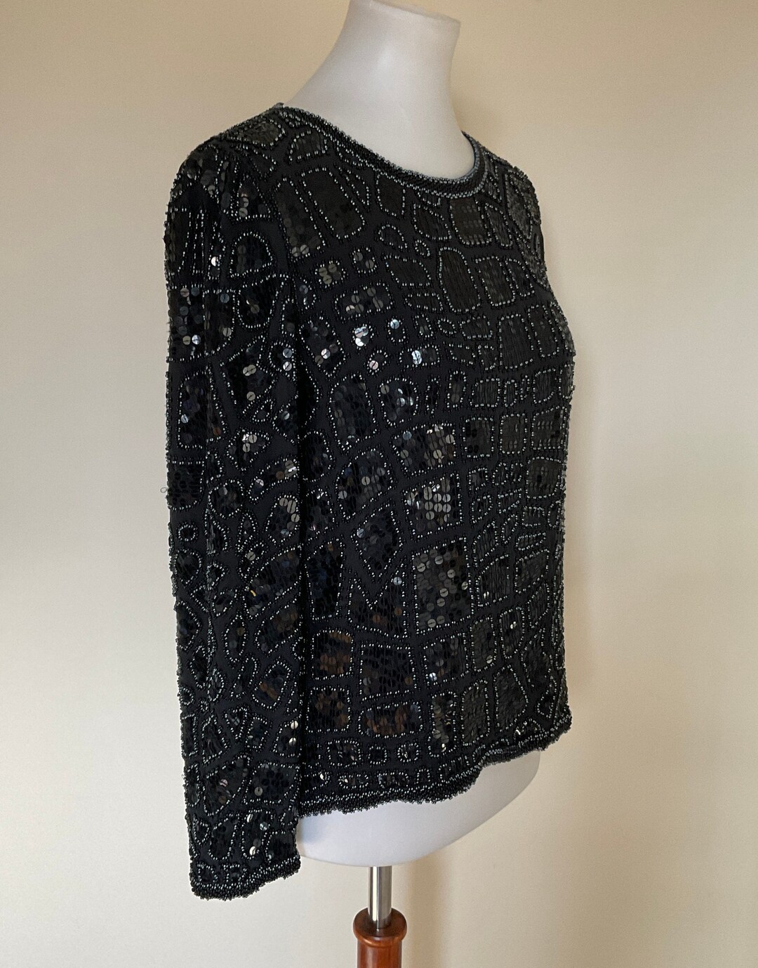 Vintage black bead silk top M Anujan