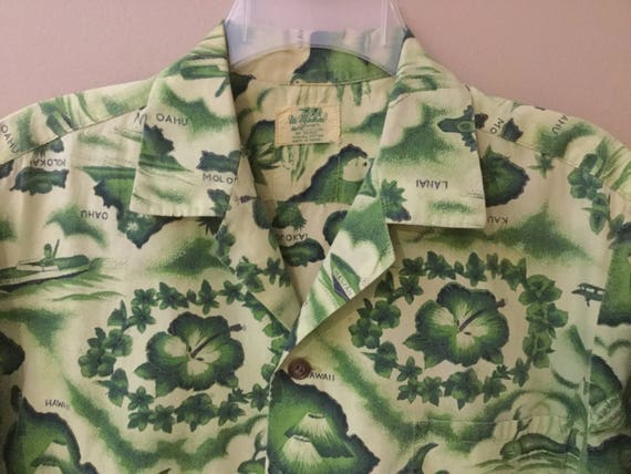 Vintage HAWAIIAN SHIRT UI Maikai Design / Hawaiian Island Shirt / Surfers  Volcanos Pineapples Nautical Sailboats Greens Dark Lime Chartreuse -   Australia