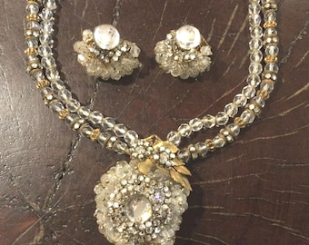 Vintage Miriam Haskell Necklace & Bracelet Set~pink Glass/pearls