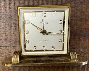 Art Deco Clock Gold Tone Winding Mechanism Germany / Vintage Florin Winding Clock / 1930s Deco Clock Florin Germany Made / Deco Wind Clock