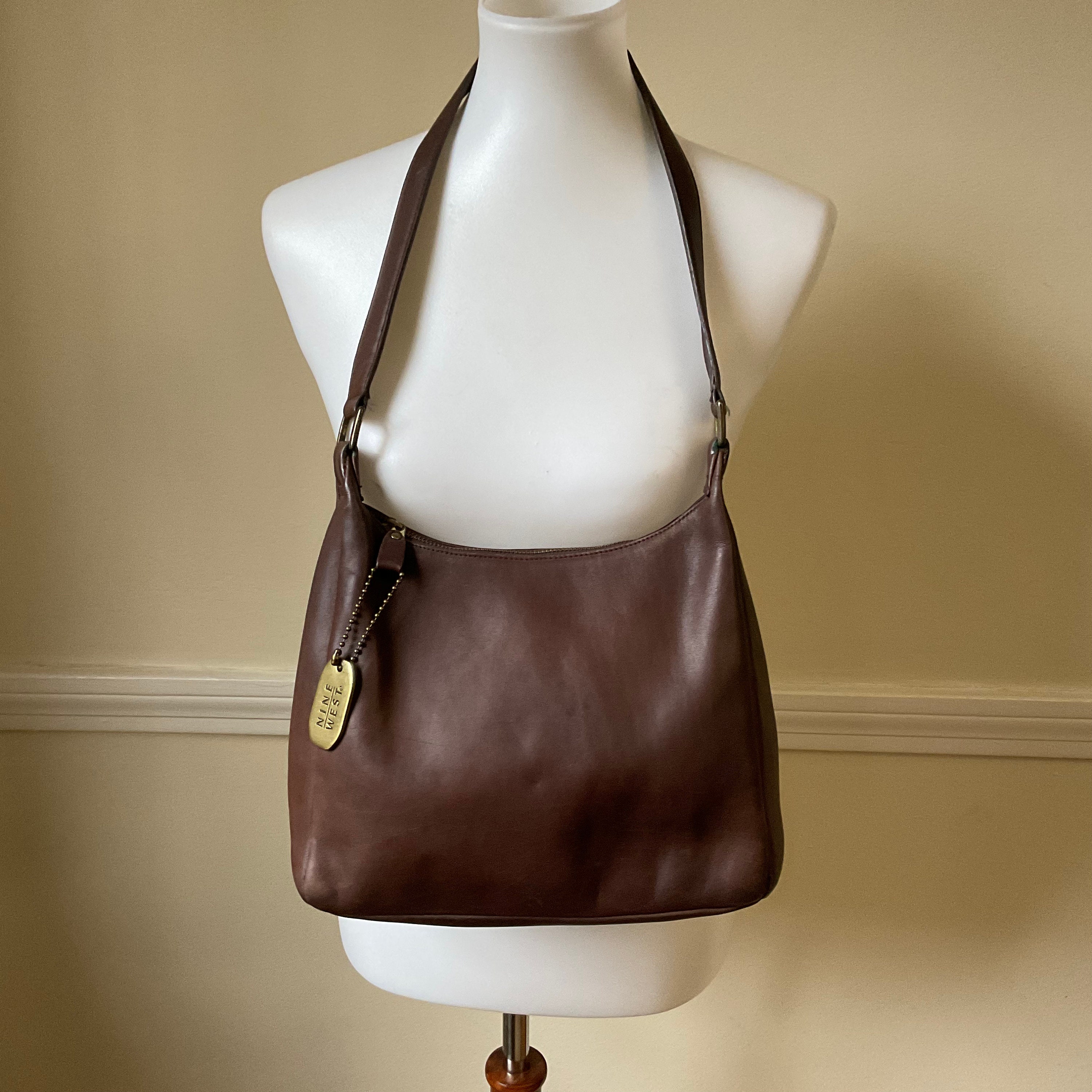 Nine West Brown Leather Shoulder Bag Rich Chocolate Brown Leather Shoulder Bag Nine West Zip Leather Shoulder Bag Vintage Leather Bags Etsy