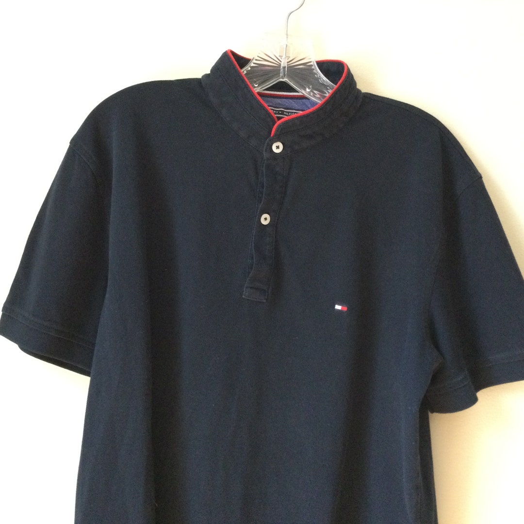 Mens Tommy Hilfiger Navy Mandarin Collar Casual Shirt / Size L - Etsy