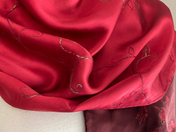 Silk Embroidered Scarf Liz Claiborne / Burgundy &… - image 8