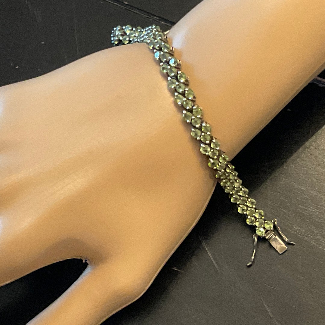 Sterling Silver Peridot Tennis Bracelet / Peridot Triple Row Tennis