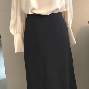 Philippe Adec Black Asymmetric Skirt France Size 10 EU 44 / Vintage Viscose Blend Skirt Career Chic Office Evening Wardrobe Basic