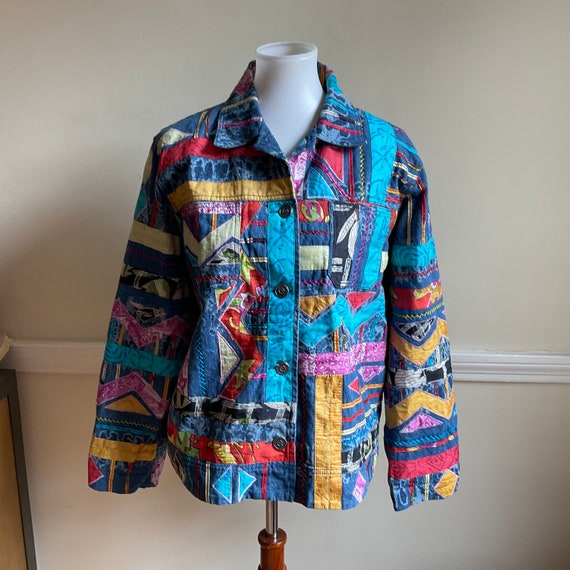 Chicos Silk Patchwork Jacket Blazer / Spring Color