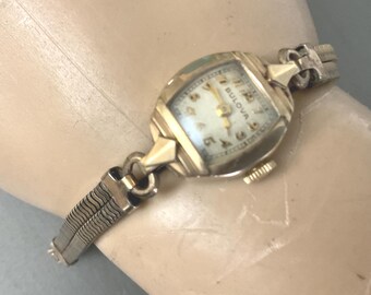 Vintage 40s - 50s Ladies Bulova Wristwatch 12k Gold Filled Working Order Small  "Butterfly" Double Push Clasp fits up to 5.75” – 6”