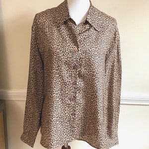 Vintage Leopard Print Silk Button Blouse Lg / Silk Animal Print Long  Sleeve Shirt Blouse Studio A / Silk Office Career Fancy Casual Blouse