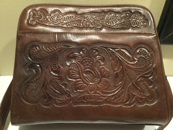 Vintage Mexican Tooled Leather Bag / Avelar Tooled