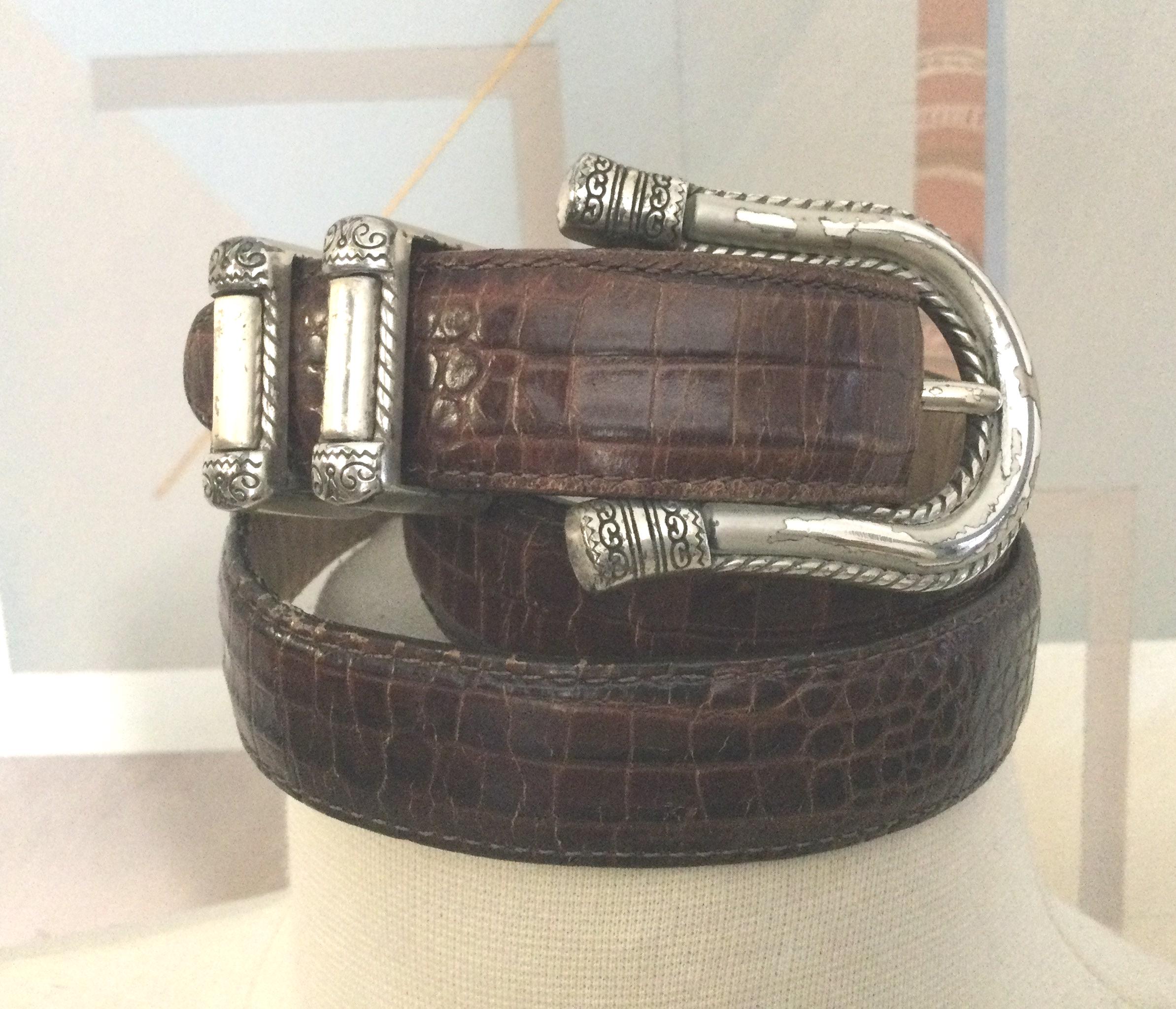 Brighton Brown Faux Lizard Leather Belt W Western Buckle  display picture 3