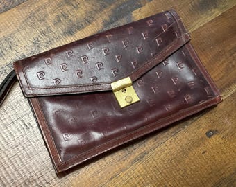 PIERRE CARDIN LEATHER CLUTCh / Unisex Pierre Cardin Embossed "C" Design on Leather Clutch / 8.75 x 6 + Strap / Vintage Pierre Cardin Purse