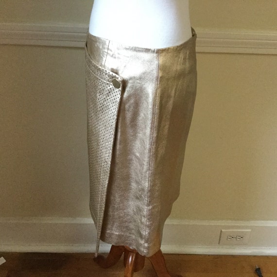 Gold Leather Wrap Skirt / Hipster Gold Genuine Le… - image 5