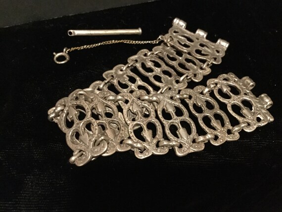 Sterling Ethnic Panel Bracelet / Open Cut Textured