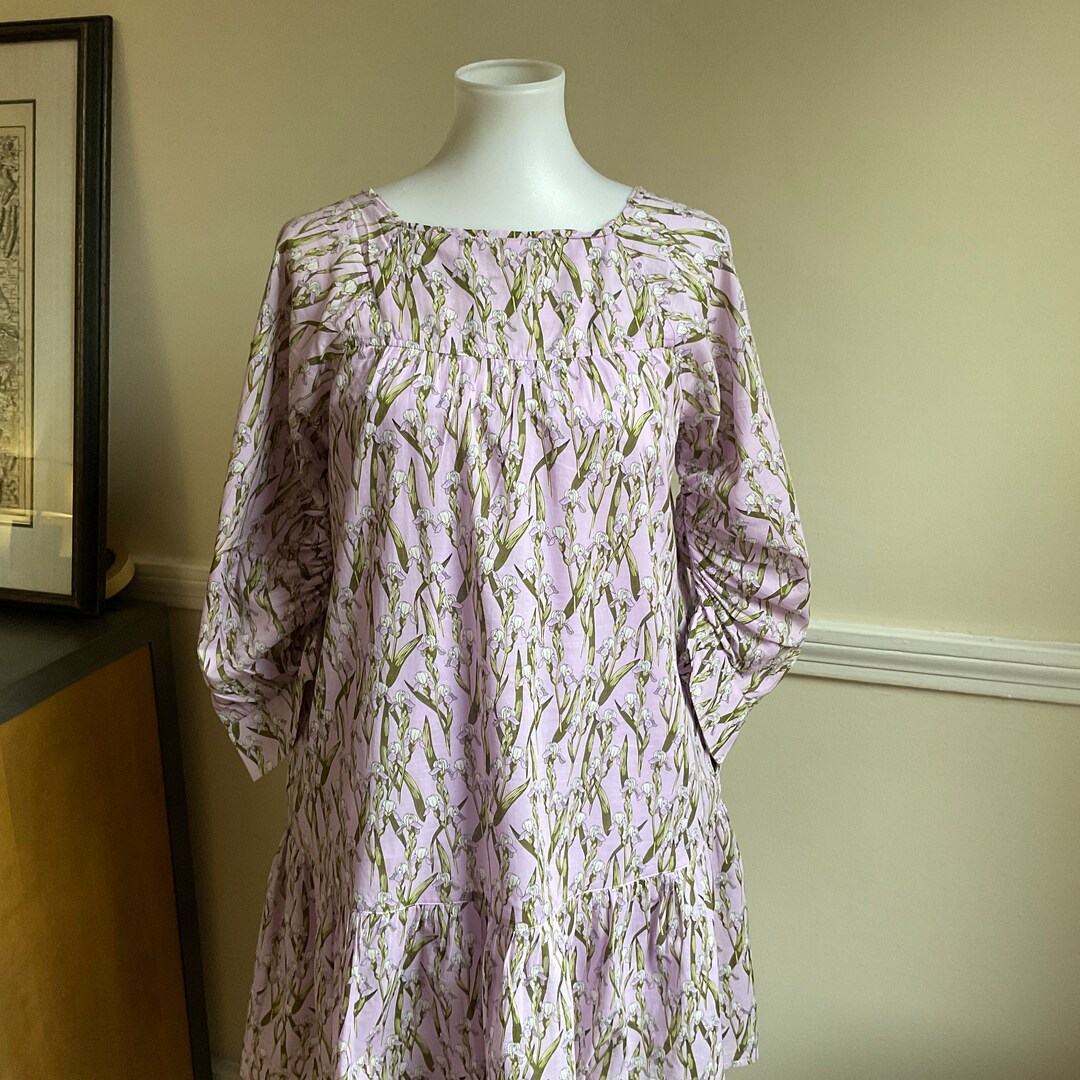 Boho Iris Floral Print Tiered Swing Dress Small / Summer Light Cotton ...