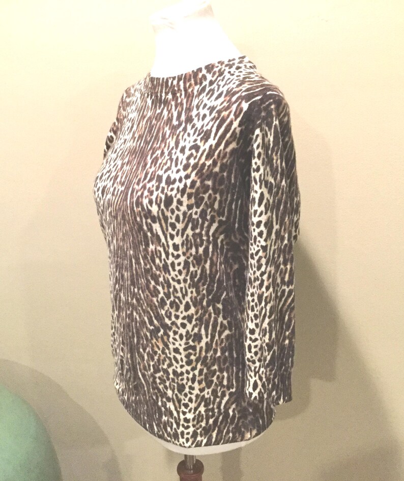 Leopard Print Merino Wool Sweater Med / Animal Print J Crew Wool Pullover / Ribbed Trim Classic J Crew Leopard Merino Wool Sweater image 4