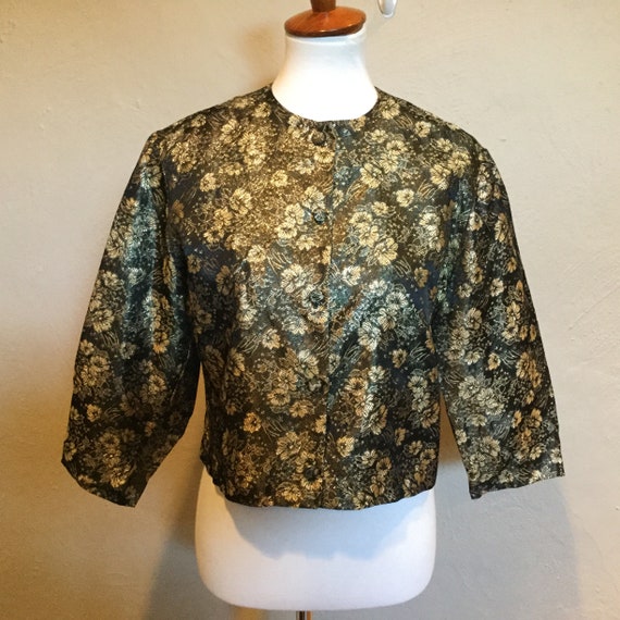 Vintage 60s Black & Gold Brocade CROPPED Topper Bl