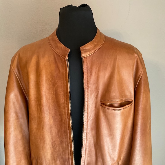 Tan Leather Racer Style Jacket Die Verruckt Heit … - image 1
