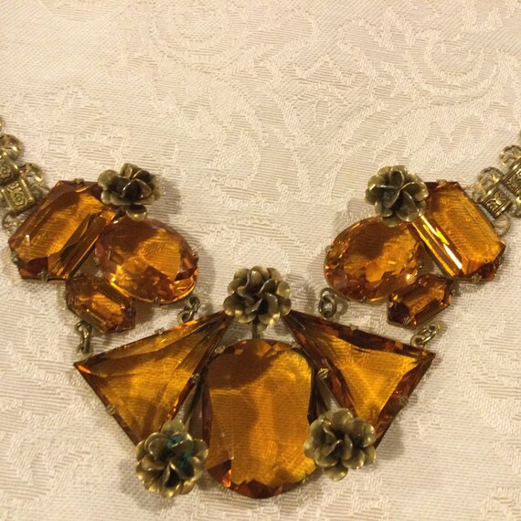 Coro UNSIGNED Topaz Glass Stones Necklace Earring… - image 3