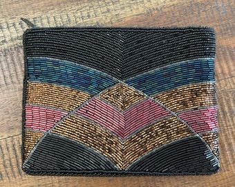 Fancy Beaded Evening Clutch Bag / Glitzy Black Gold Red Blue Beaded Envelope Clutch / Stunning Beaded Evening Bag / Glam Purse for Clubbing