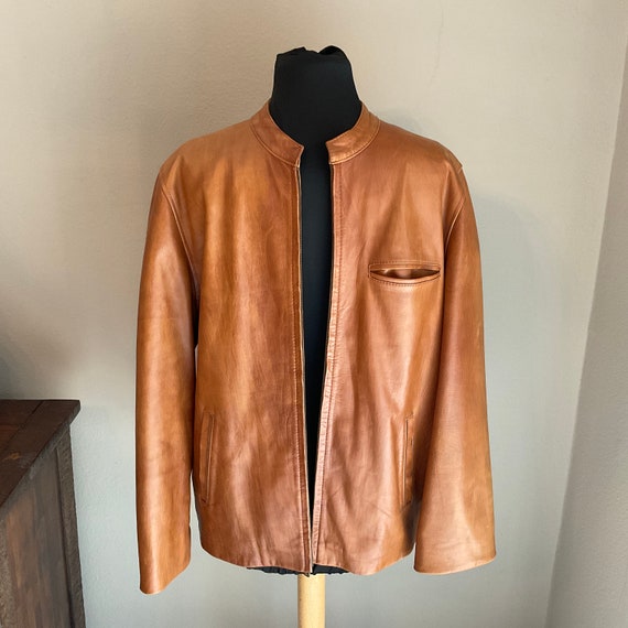 Tan Leather Racer Style Jacket Die Verruckt Heit … - image 2