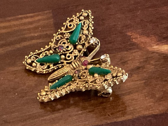 Vintage Florenza Filigree Jeweled Butterfly Brooc… - image 2