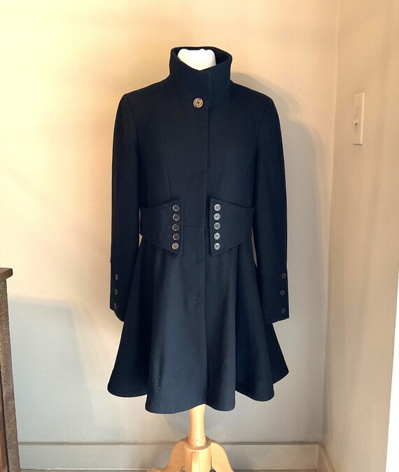 Betsey Johnson Women Black Corset Coat Size 8 Designer Black Flare Coat Buttoned Corset Waist Sleeves Formal to Chic Casual Black Coat Etsy