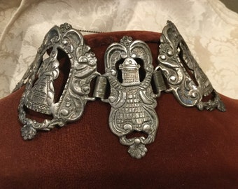 Vintage Peru Sterling Wide Panel Bracelet / Sterling Open Cut Ancient Figures Scrolls / 95 grams / Silver Inca Gods Panel Bracelet Peru