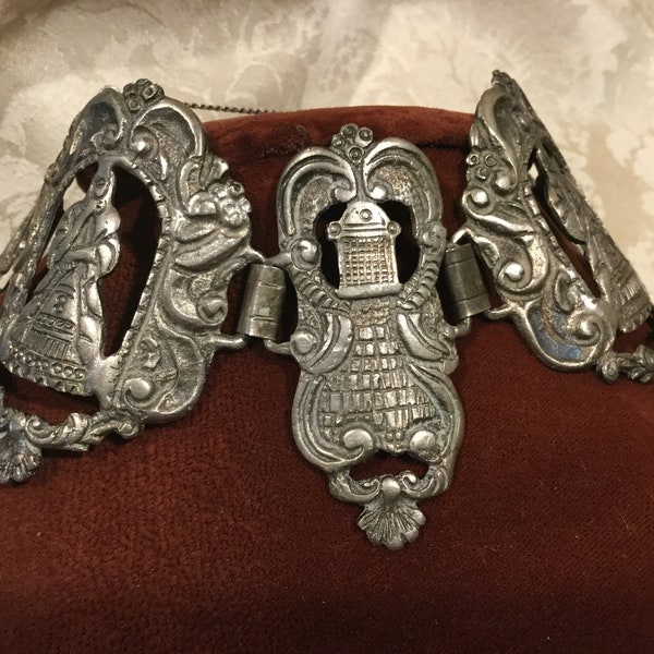 Vintage Peru Sterling Wide Panel Bracelet / Sterling Open Cut Ancient Figures Scrolls / 95 grams / Silver Inca Gods Panel Bracelet Peru