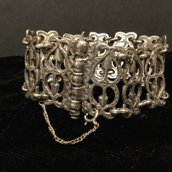 Vintage Sterling Ethnic Panel Bracelet / Open Cut