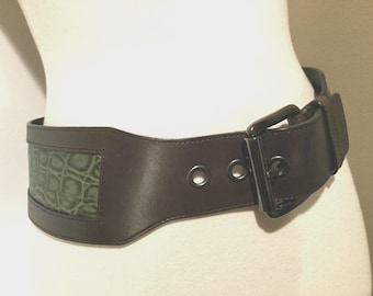 Brighton Brown Faux Lizard Leather Belt Silver & Gold Tone  display picture 3