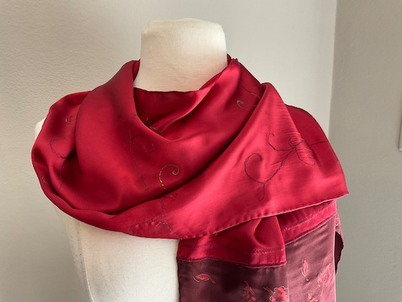 Silk Embroidered Scarf Liz Claiborne / Burgundy &… - image 2