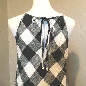 Anthro Halter Check Print Dress Black White M / Black & White Block Check Halter Dress / Anthropologie Linen Mix Halter Dress / Summer Dress image 4