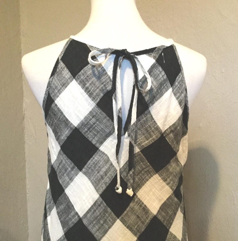 Anthro Halter Check Print Dress Black White M / Black & White Block Check Halter Dress / Anthropologie Linen Mix Halter Dress / Summer Dress image 4
