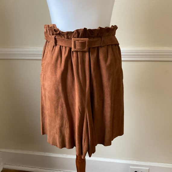 Brown Suede Culotte Mini Skirt Vintage 1980s Soft Chamois Suede