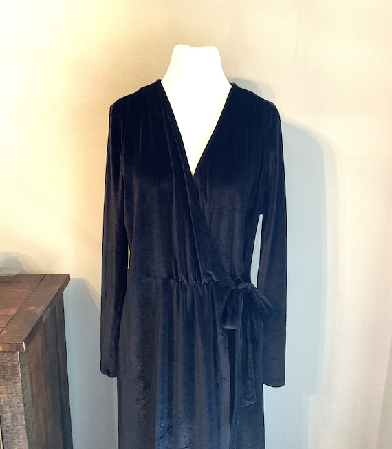 Black Velour Maxi Robe / Black Velveteen Robe Lou… - image 1